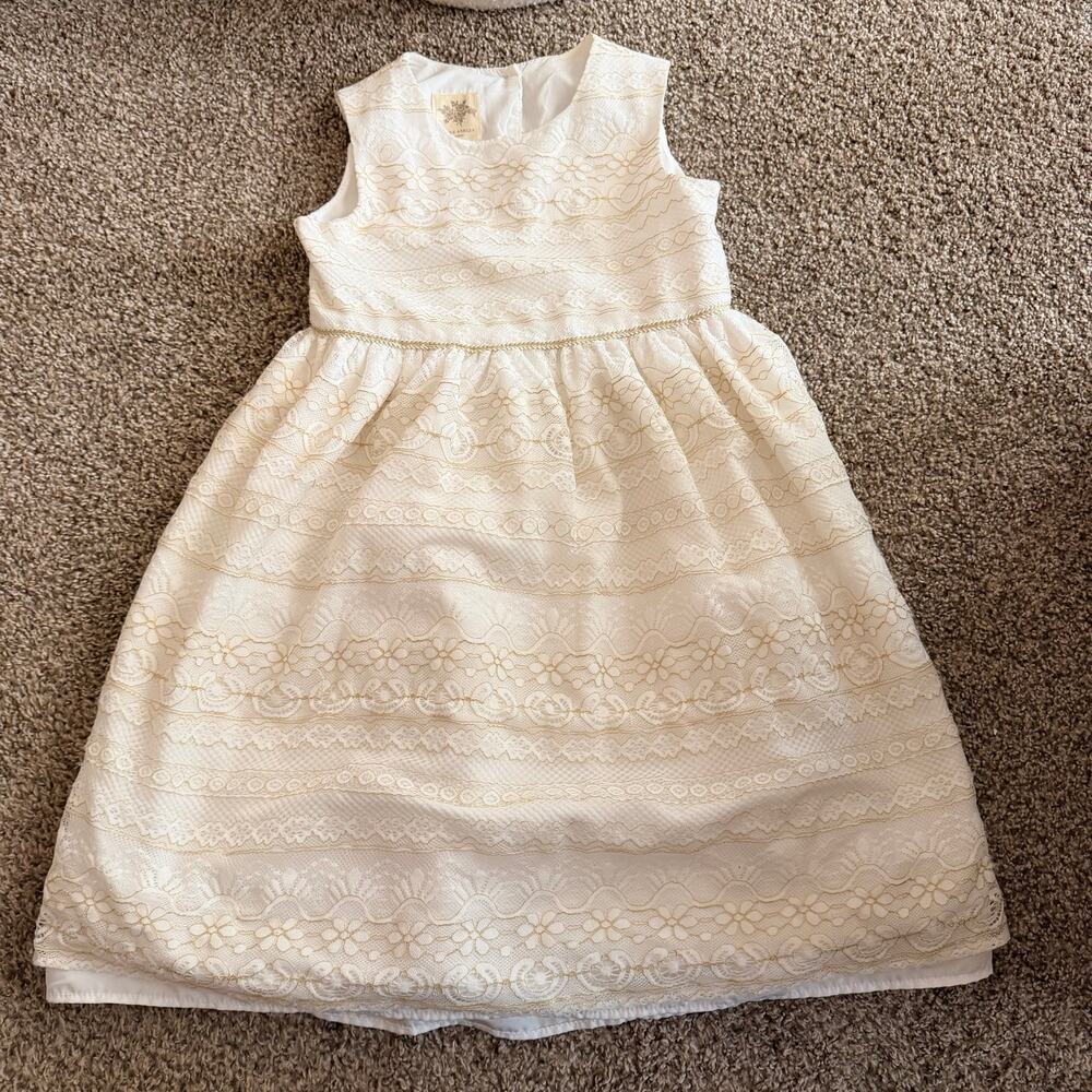 Laura Ashley Formal Dress White Gold Lace Girls Size 6